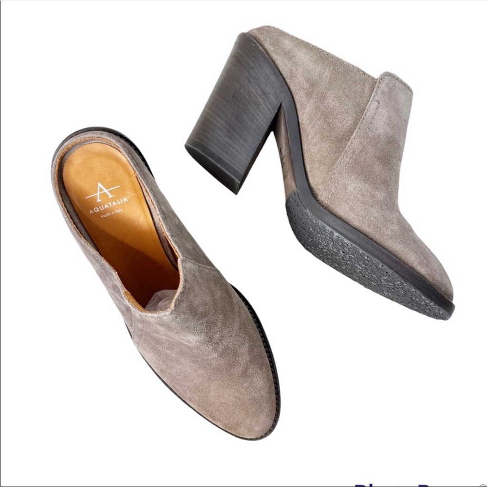 AQUATALIA New Leather Suede Stacked Heel Boots in Taupe Size 8 - Picture 10 of 15